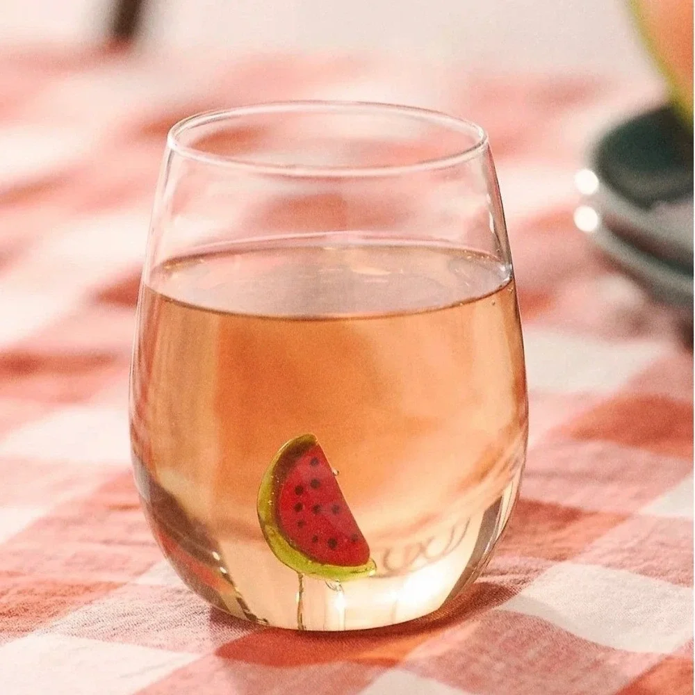 Anthropologie Cheerie Icone Watermelon 3D‎ Figurine Stemless Wine Glass